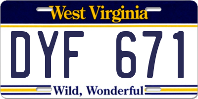 WV license plate DYF671