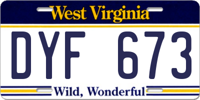 WV license plate DYF673