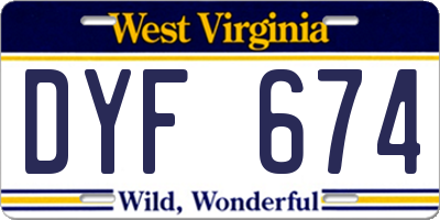 WV license plate DYF674