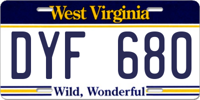 WV license plate DYF680