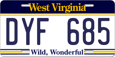 WV license plate DYF685