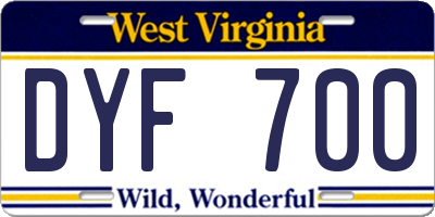 WV license plate DYF700