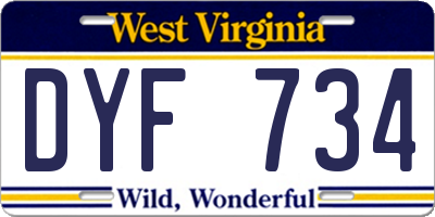 WV license plate DYF734
