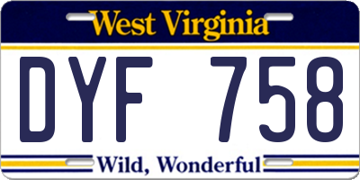 WV license plate DYF758