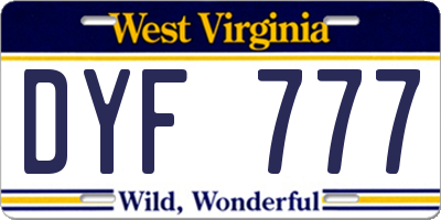 WV license plate DYF777