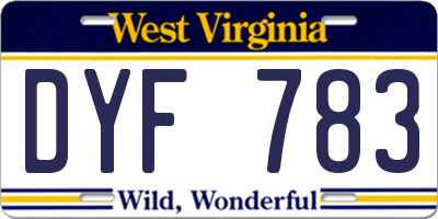 WV license plate DYF783