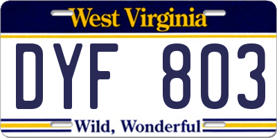 WV license plate DYF803