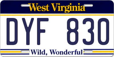 WV license plate DYF830
