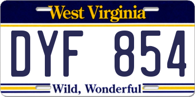 WV license plate DYF854