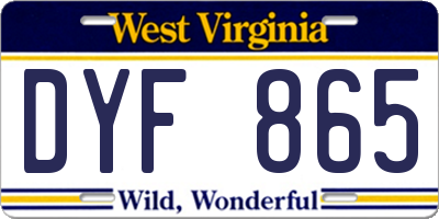 WV license plate DYF865