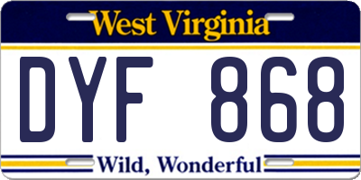 WV license plate DYF868