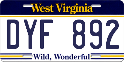 WV license plate DYF892