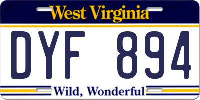 WV license plate DYF894