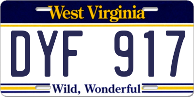 WV license plate DYF917