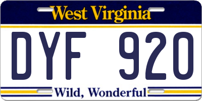 WV license plate DYF920