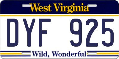 WV license plate DYF925