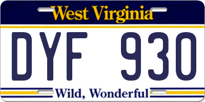 WV license plate DYF930
