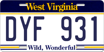 WV license plate DYF931
