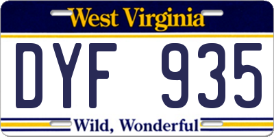 WV license plate DYF935