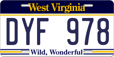 WV license plate DYF978