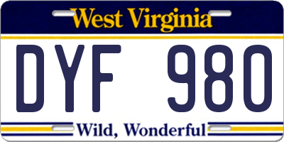 WV license plate DYF980
