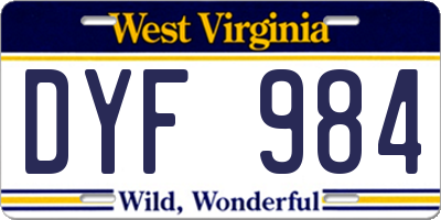 WV license plate DYF984