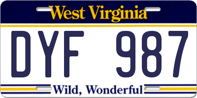 WV license plate DYF987