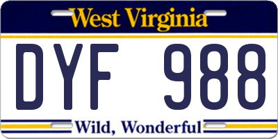 WV license plate DYF988