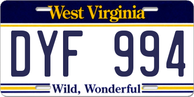 WV license plate DYF994