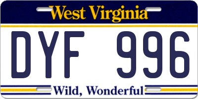 WV license plate DYF996