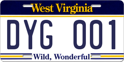 WV license plate DYG001