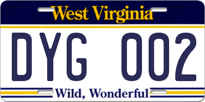 WV license plate DYG002