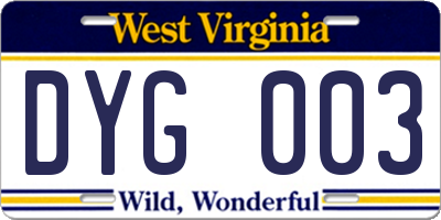 WV license plate DYG003