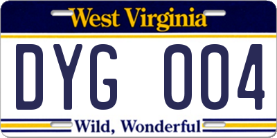 WV license plate DYG004