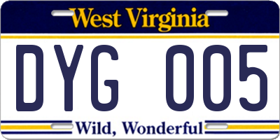 WV license plate DYG005