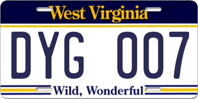 WV license plate DYG007