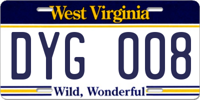 WV license plate DYG008