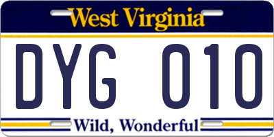 WV license plate DYG010