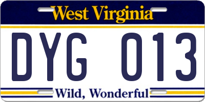WV license plate DYG013
