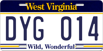 WV license plate DYG014
