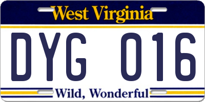 WV license plate DYG016