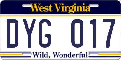WV license plate DYG017