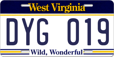 WV license plate DYG019