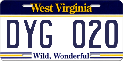 WV license plate DYG020