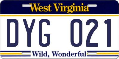 WV license plate DYG021