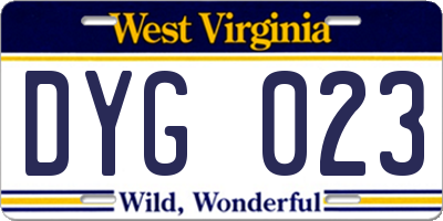 WV license plate DYG023