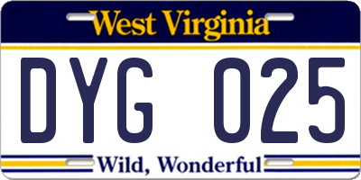 WV license plate DYG025