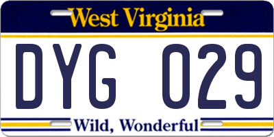 WV license plate DYG029