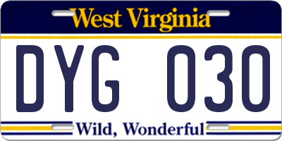 WV license plate DYG030