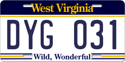 WV license plate DYG031